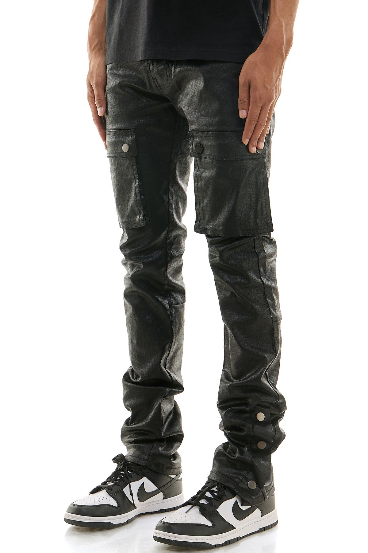 STACKED WAXED SNAP PANTS